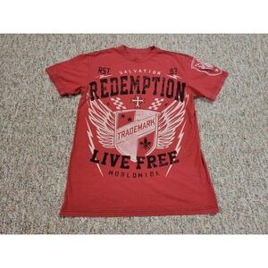 Raw State Redemption Shirt Mens Medium Red Graphic Wing Biker Moto Tee